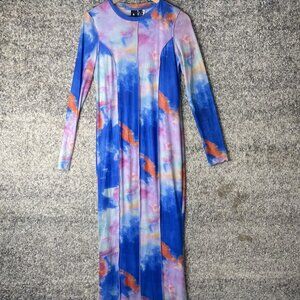 Something New Maxi Dress Womens Medium Sankara LS Mesh Long Sleeve Tie Dye Print